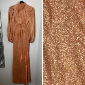 NWT MAC DUGGAL DRESS 2 RUST ORANGE SPARKLE METALLIC GLITTER MODEST WEDDING GUEST